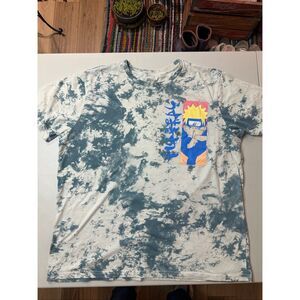 Men's White Gray Naruto Uzumaki Graphic Anime Tie Dye Short Sleeve T-Shirt XL